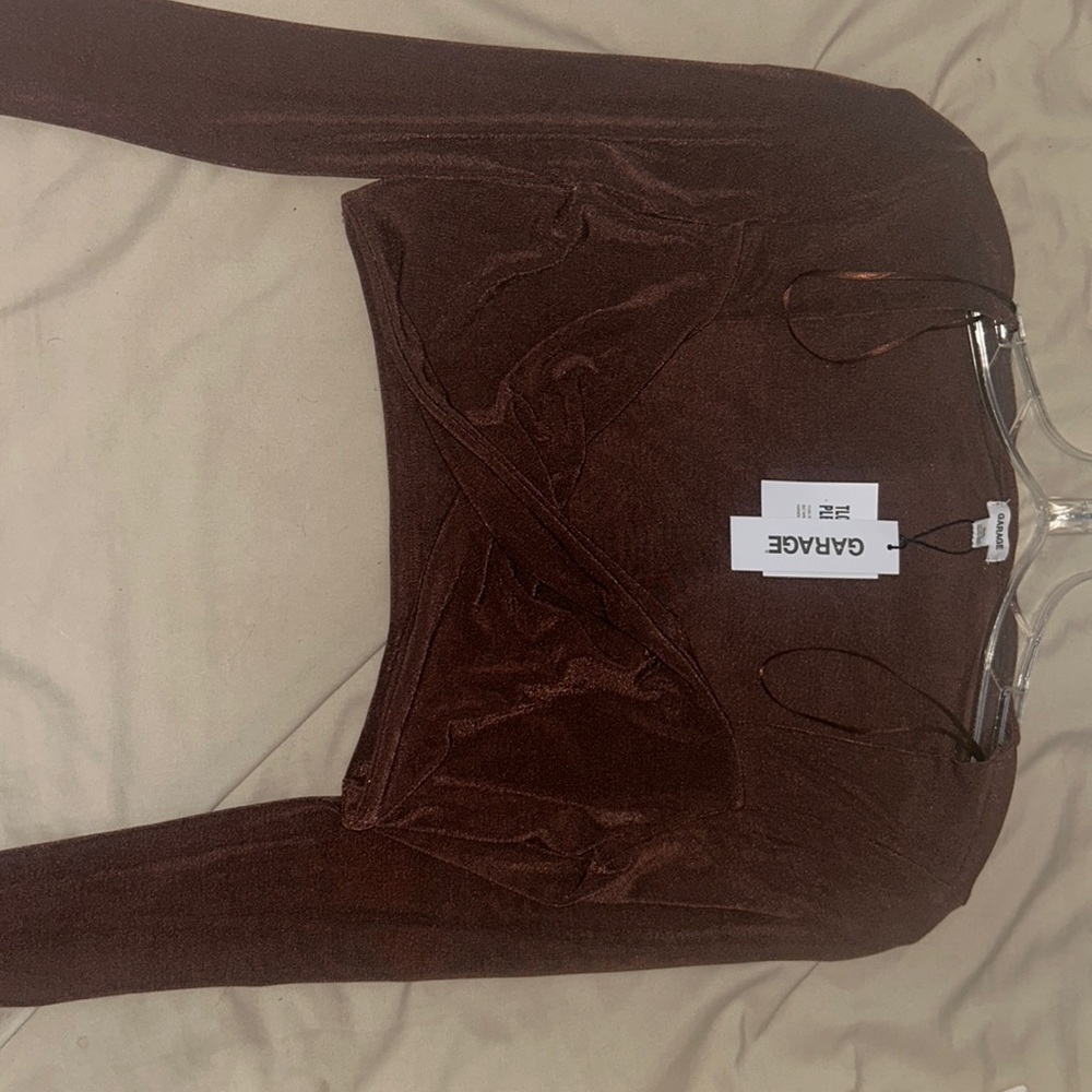 NEW Brown Garage going out crop top silky stretchy material crossover front
